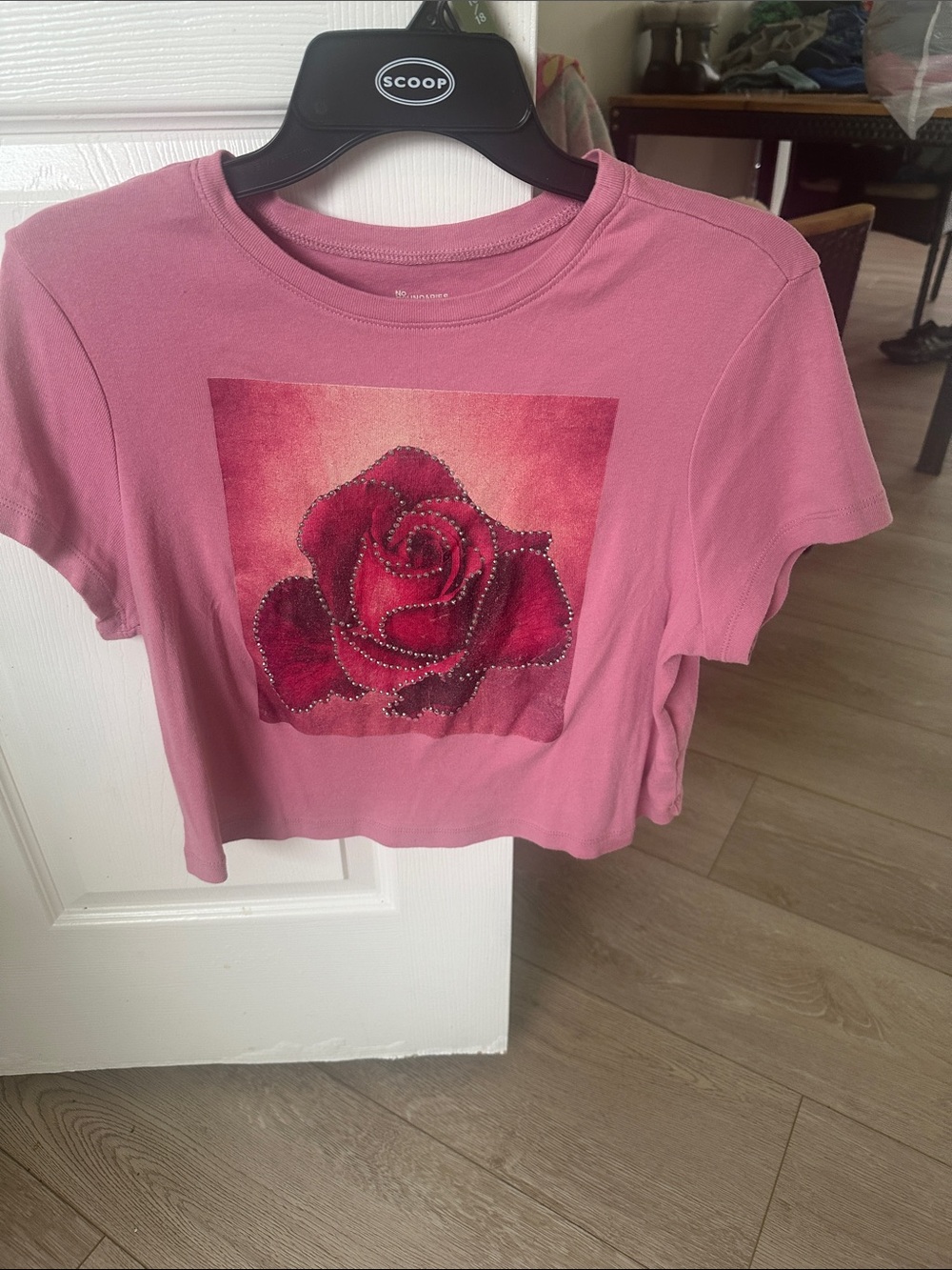 No Boundaries Rose Graphic Crop Tee in Dusty Pink